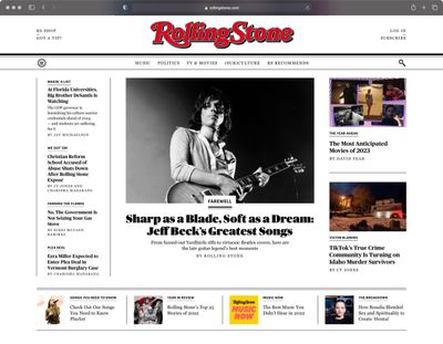 The RollingStone.com homepage.